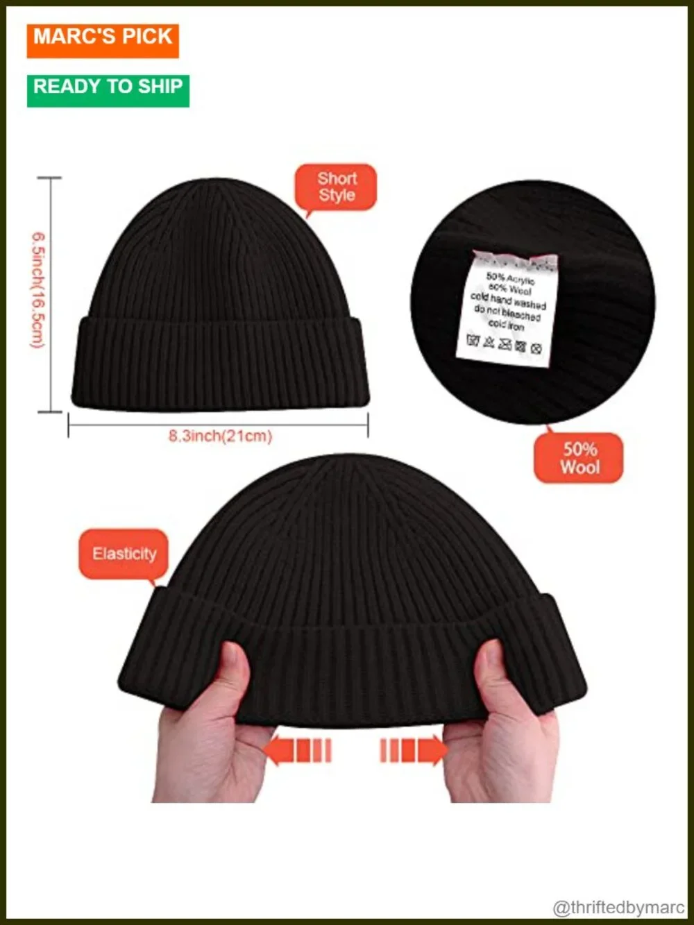Wool Blend Short Fisherman Beanie Winter Cuffed Skullcap Unisex